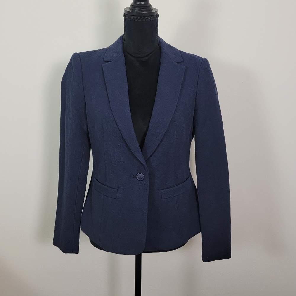 The Korner womens Navy Blue Blazer Suit Jacket Size Medium 100% Cotton - Picture 3 of 15